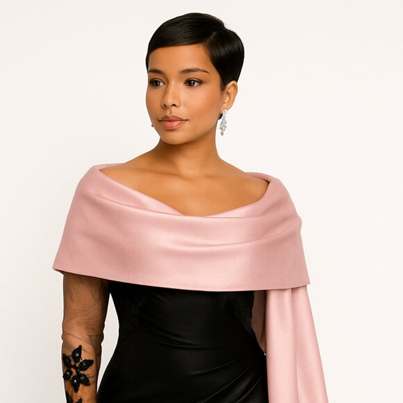 Pink Satin Evening Shawl Wrap – Extra-Long 25.6 × 86.6 in Bridal Pashmina - Picture 1 of 4